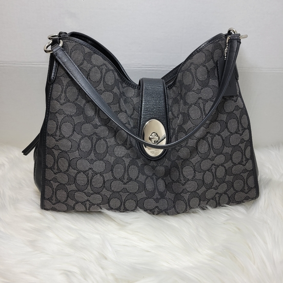 Coach Carlyle shoulder leather monogram canvas boho turn lock bag